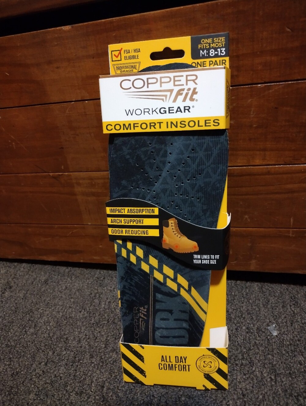 Copper Fit WorkGear Men's Comfort Insoles - Black 1 Pair Size M 8-13